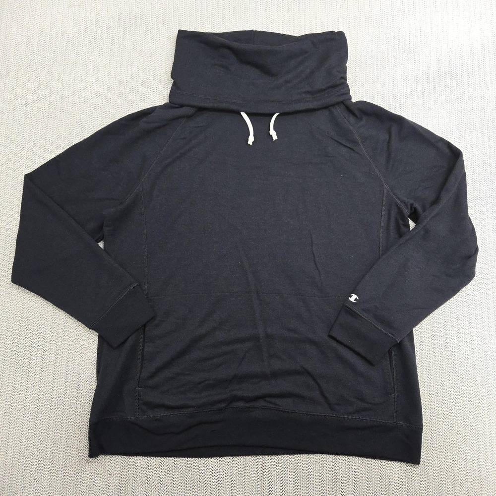 Champion Sweatshirt Womens 2XL Black Cowl Neck Funnel Pullover Authentic Logo